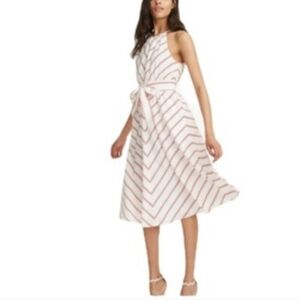 NWOT Club Monaco Red and White Striped Silk Midi Dress